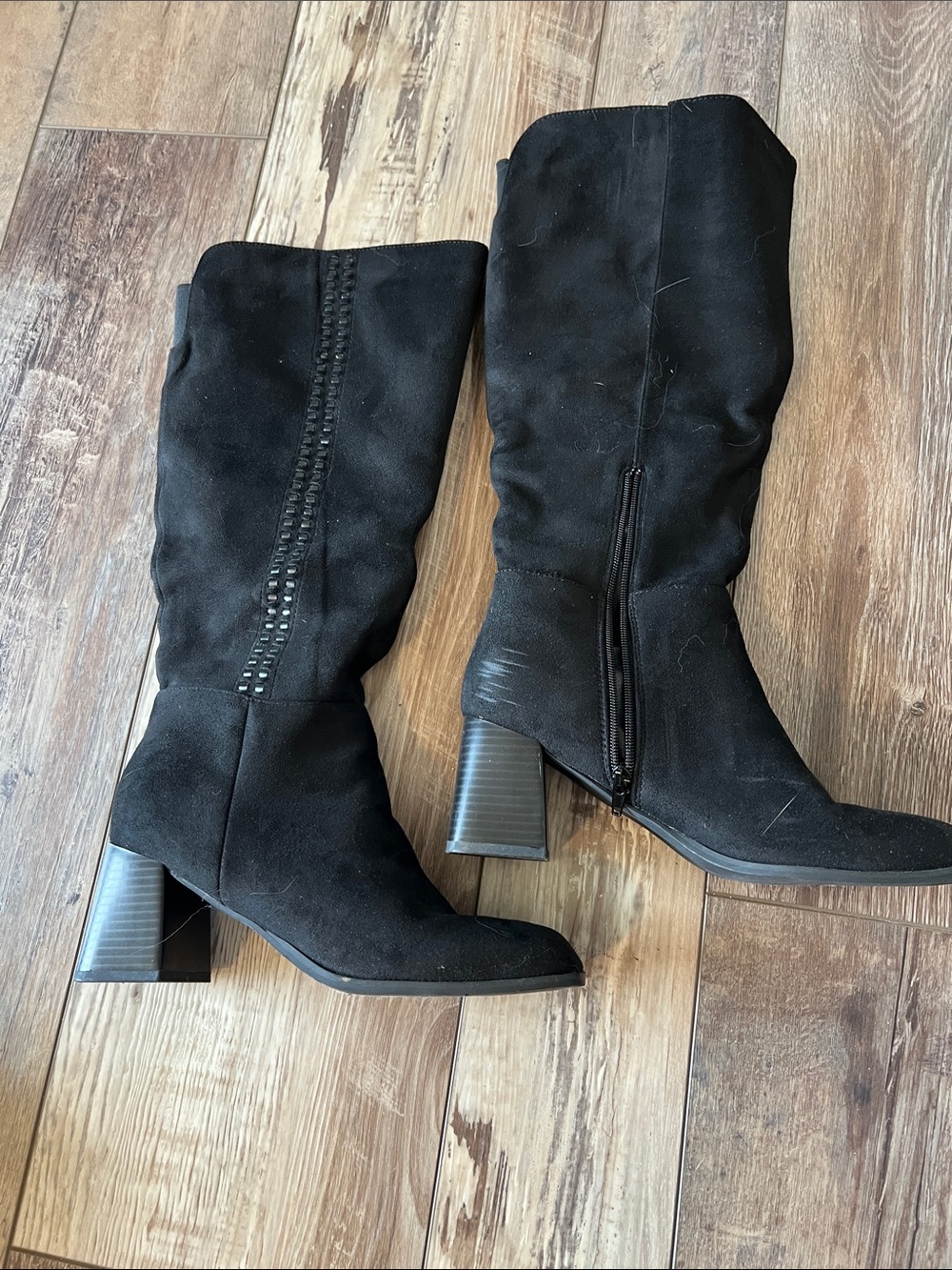 Diba Black Suede-Look Mid-Calf Block Heel Boots